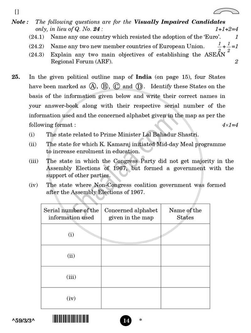 Political Science 2025-2026 - CBSE 12th - Class 12 - CBSE (Central Board of Secondary Education) question paper with PDF download