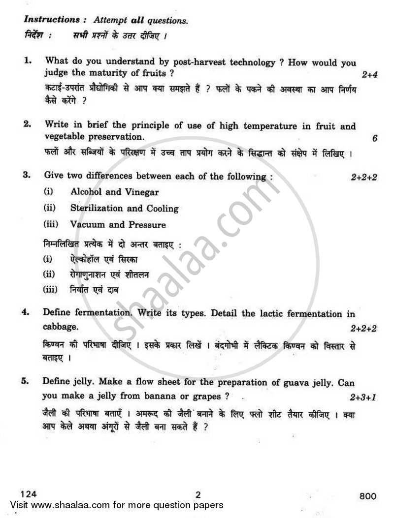 Post Harvesting Technology and Preservation 2010-2011 - CBSE 12th - Class 12 - CBSE (Central Board of Secondary Education) question paper with PDF download