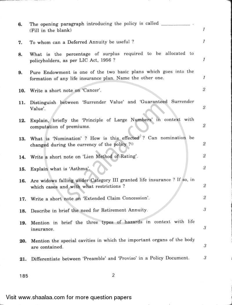 Principles and Practices of Life Insurance 2009-2010 - CBSE 12th - Class 12 - CBSE (Central Board of Secondary Education) question paper with PDF download