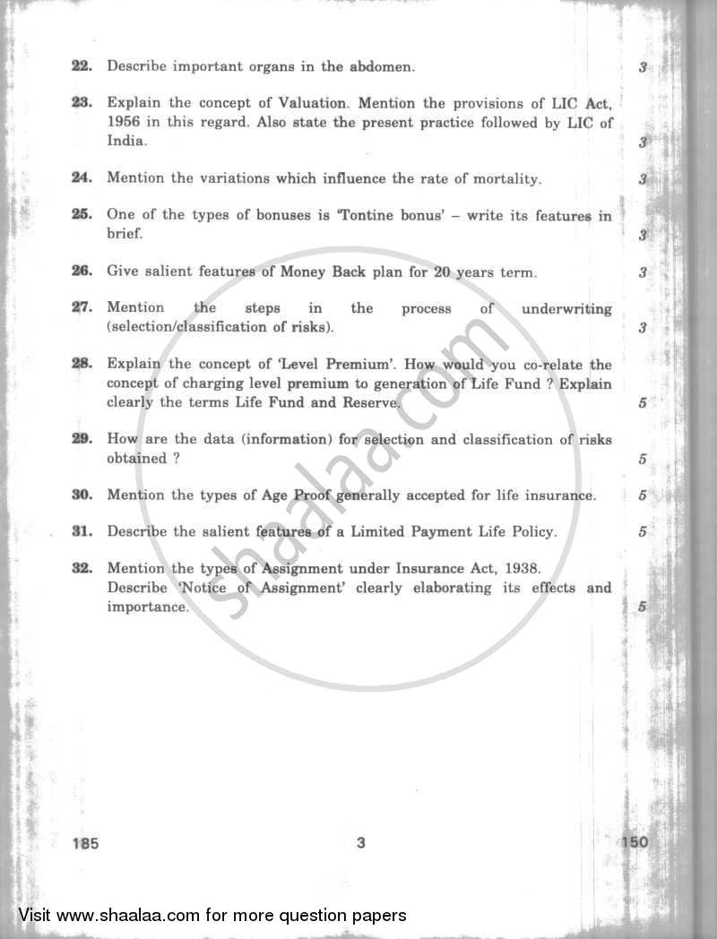 Principles and Practices of Life Insurance 2009-2010 - CBSE 12th - Class 12 - CBSE (Central Board of Secondary Education) question paper with PDF download