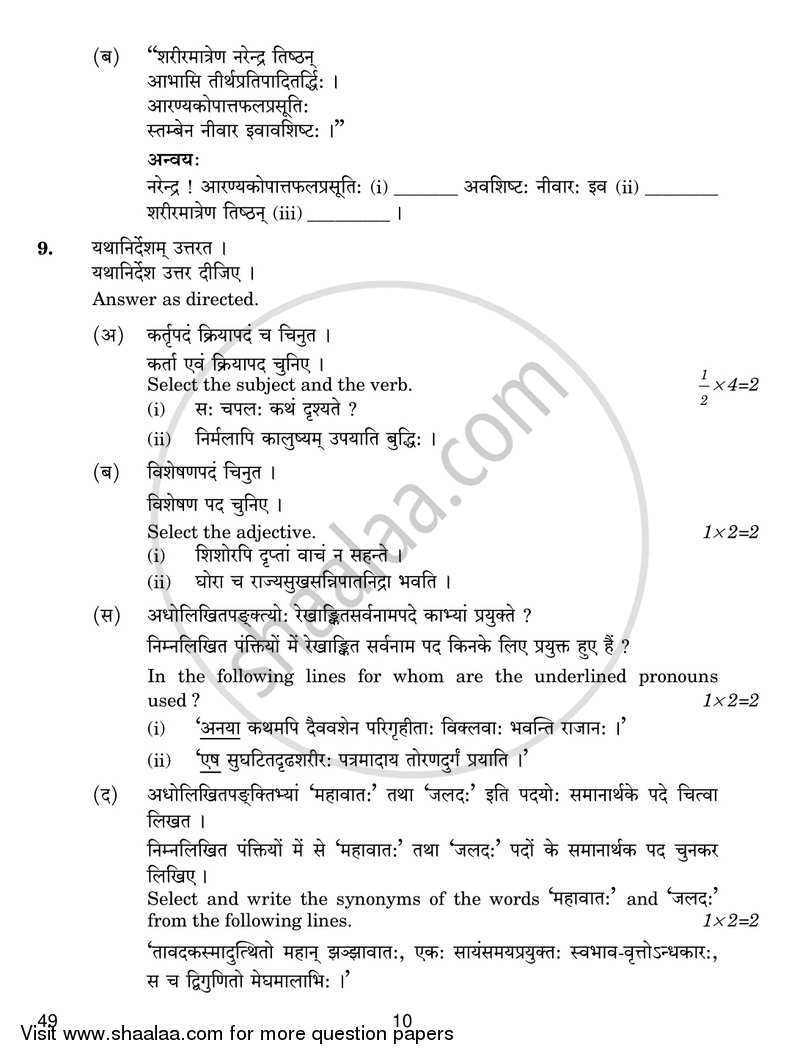 Sanskrit (Elective) 2016-2017 - CBSE 12th - Class 12 - CBSE (Central Board of Secondary Education) question paper with PDF download