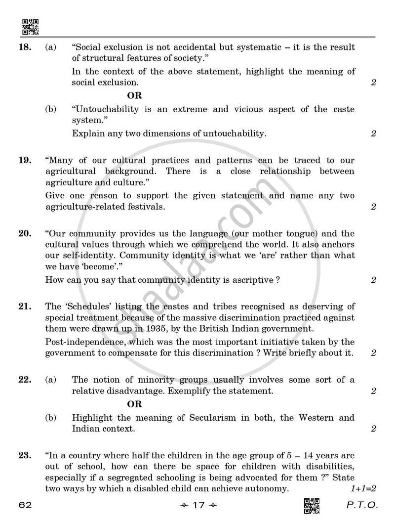 Sociology 2025-2026 - CBSE 12th - Class 12 - CBSE (Central Board of Secondary Education) question paper with PDF download