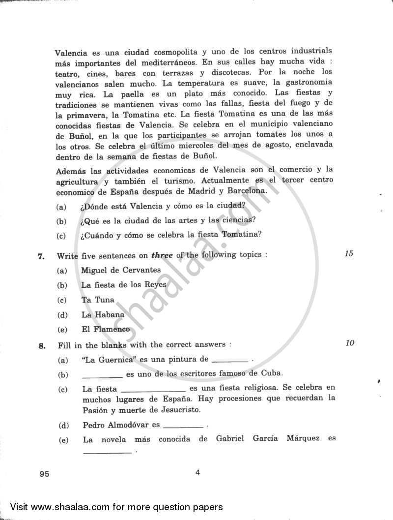 Spanish 2009-2010 - CBSE 12th - Class 12 - CBSE (Central Board of Secondary Education) question paper with PDF download