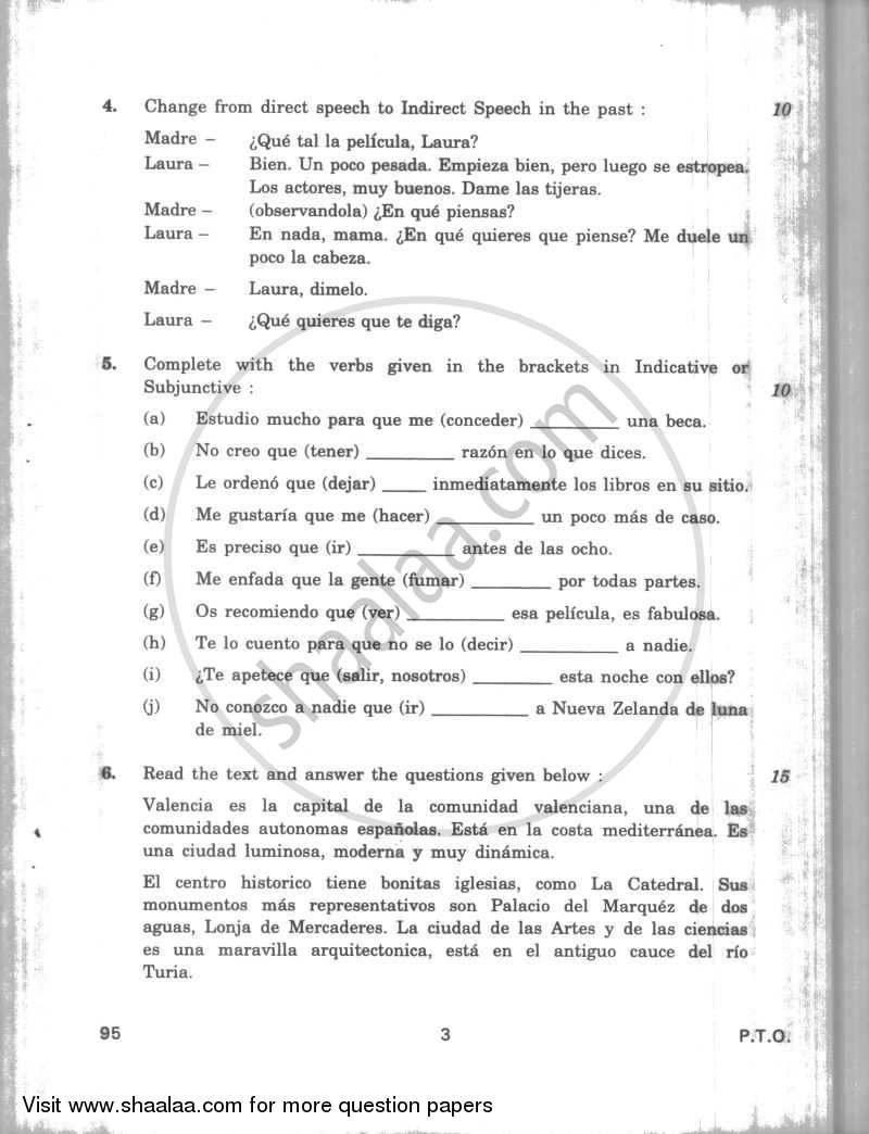 Spanish 2009-2010 - CBSE 12th - Class 12 - CBSE (Central Board of Secondary Education) question paper with PDF download