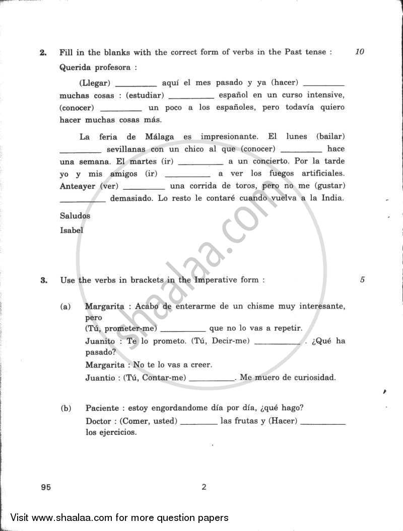 Spanish 2009-2010 - CBSE 12th - Class 12 - CBSE (Central Board of Secondary Education) question paper with PDF download