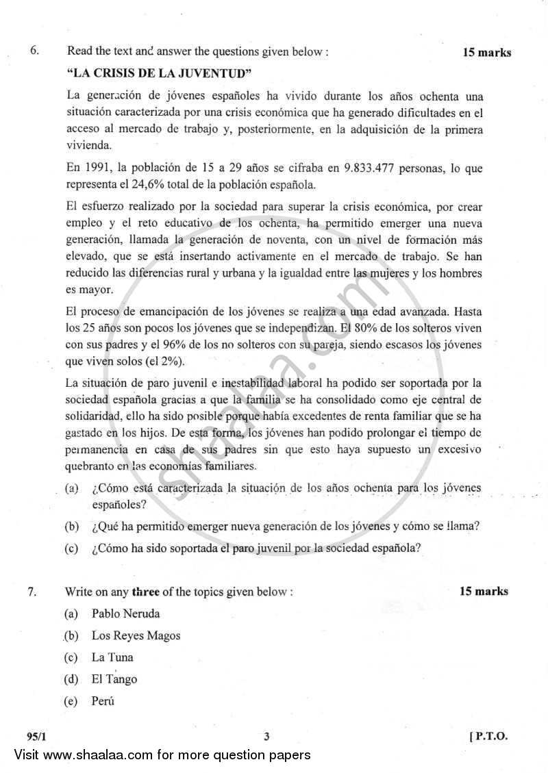 Spanish 2011-2012 - CBSE 12th - Class 12 - CBSE (Central Board of Secondary Education) question paper with PDF download