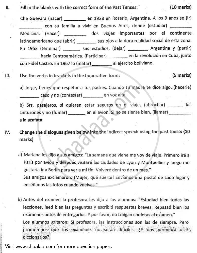 Spanish 2012-2013 - CBSE 12th - Class 12 - CBSE (Central Board of Secondary Education) question paper with PDF download