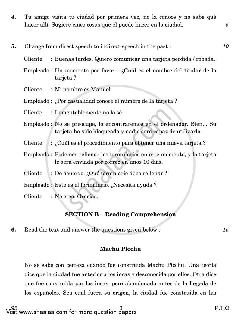 Spanish 2016-2017 - CBSE 12th - Class 12 - CBSE (Central Board of Secondary Education) question paper with PDF download