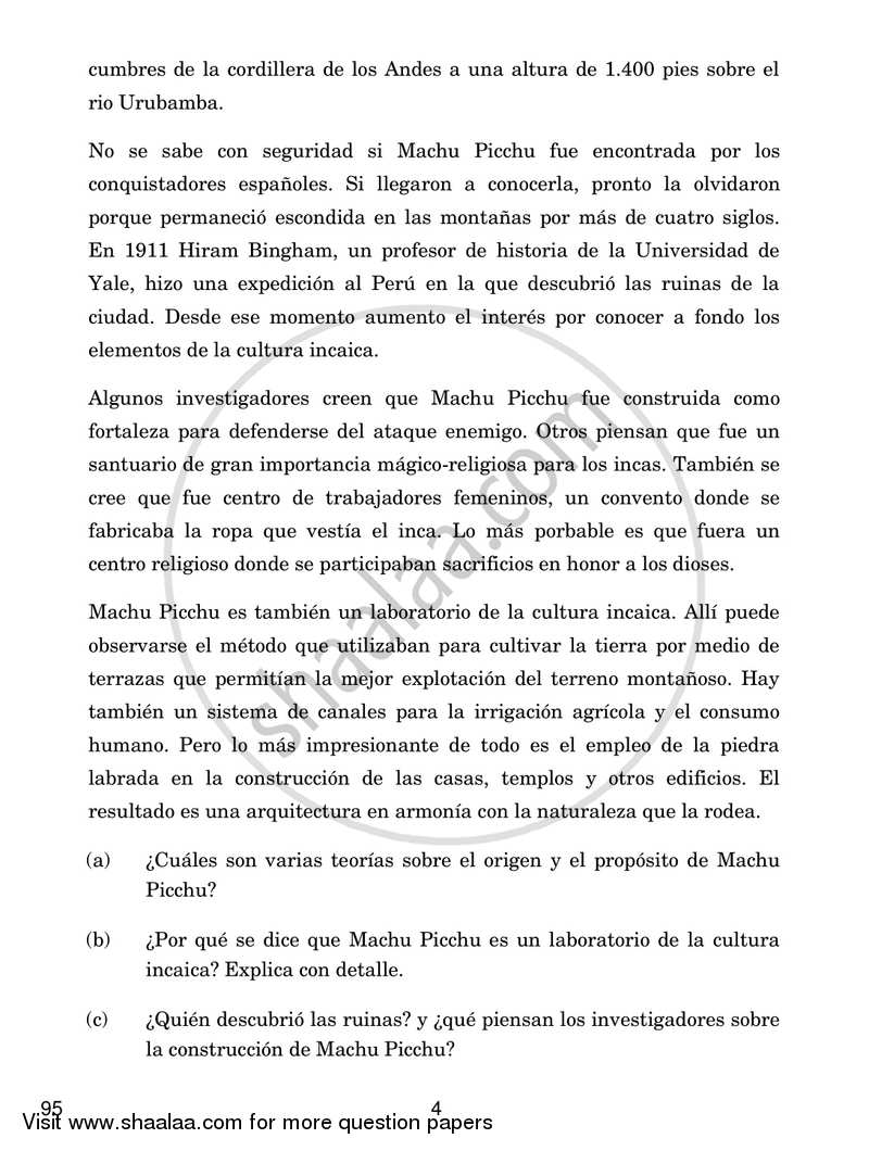 Spanish 2016-2017 - CBSE 12th - Class 12 - CBSE (Central Board of Secondary Education) question paper with PDF download