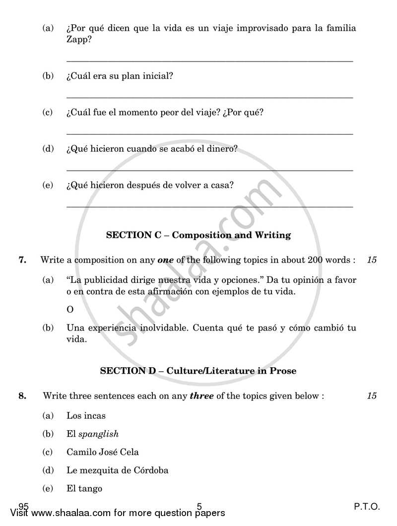 Spanish 2017-2018 - CBSE 12th - Class 12 - CBSE (Central Board of Secondary Education) question paper with PDF download