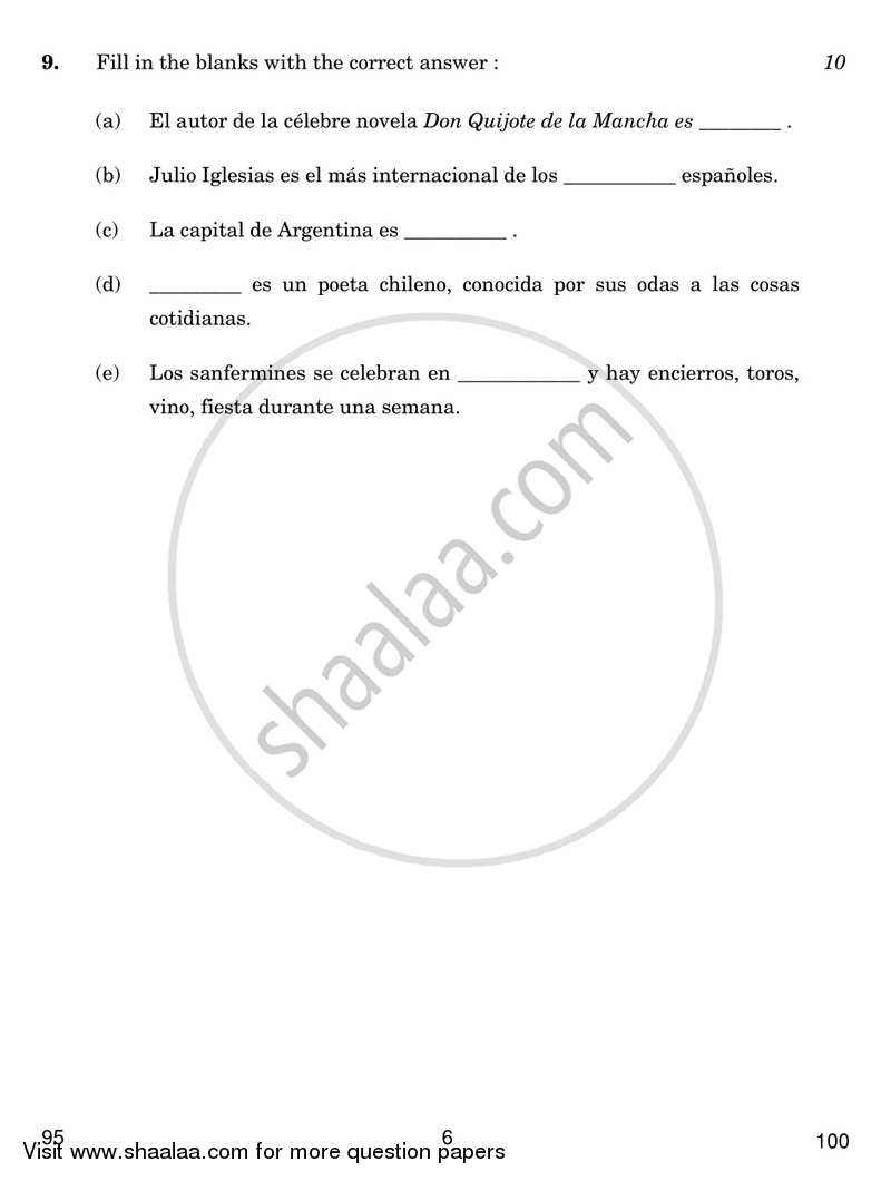 Spanish 2017-2018 - CBSE 12th - Class 12 - CBSE (Central Board of Secondary Education) question paper with PDF download