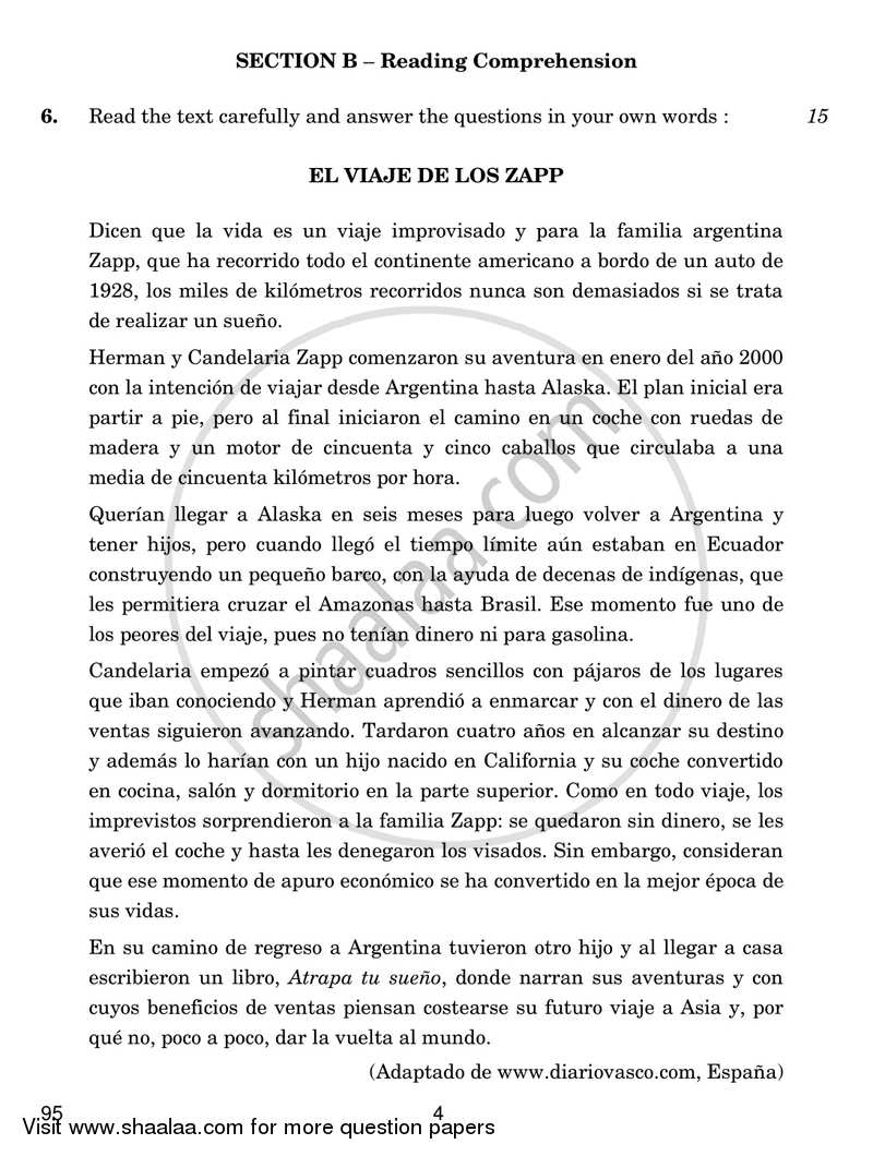 Spanish 2017-2018 - CBSE 12th - Class 12 - CBSE (Central Board of Secondary Education) question paper with PDF download