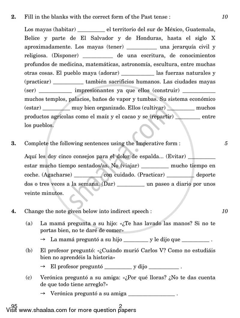 Spanish 2017-2018 - CBSE 12th - Class 12 - CBSE (Central Board of Secondary Education) question paper with PDF download
