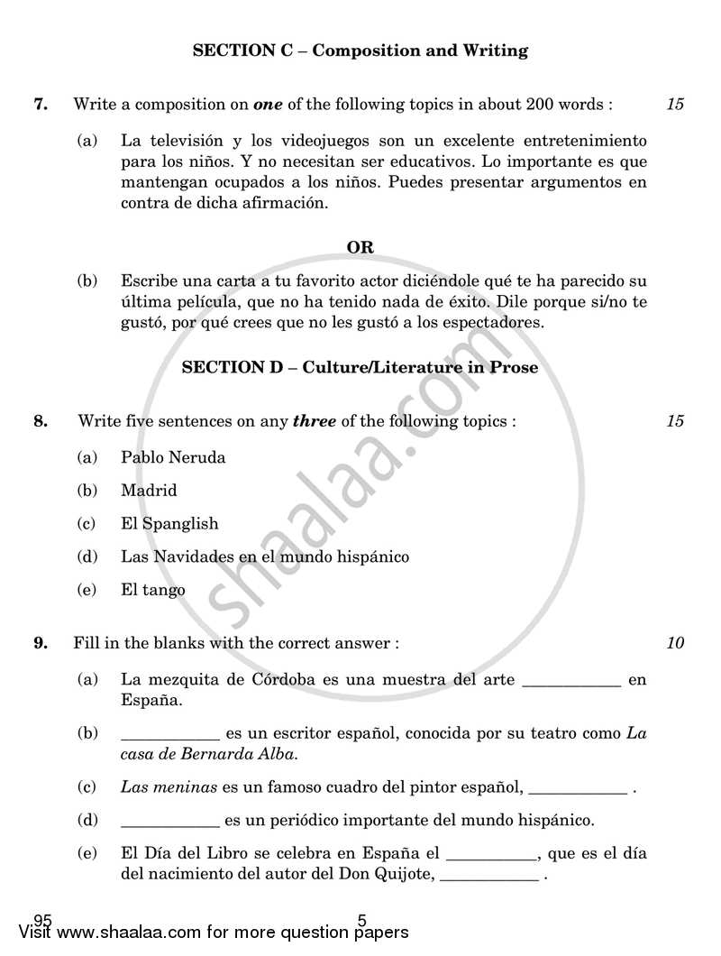 Spanish 2018-2019 - CBSE 12th - Class 12 - CBSE (Central Board of Secondary Education) question paper with PDF download