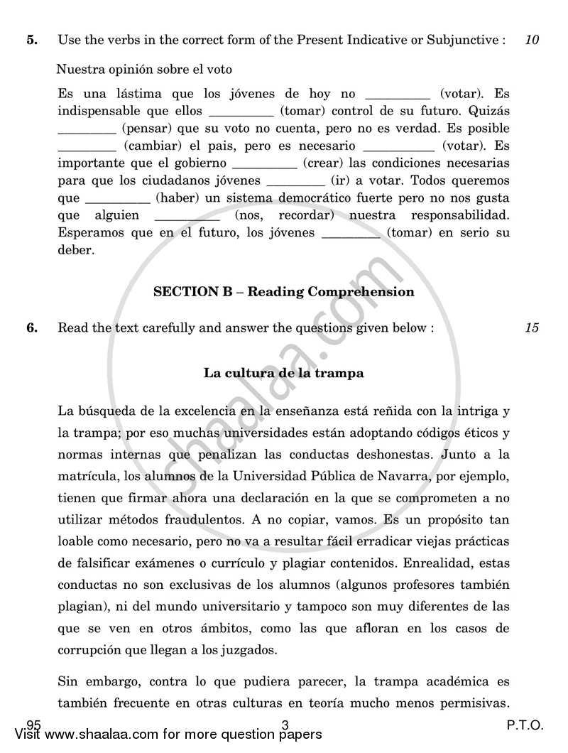 Spanish 2018-2019 - CBSE 12th - Class 12 - CBSE (Central Board of Secondary Education) question paper with PDF download