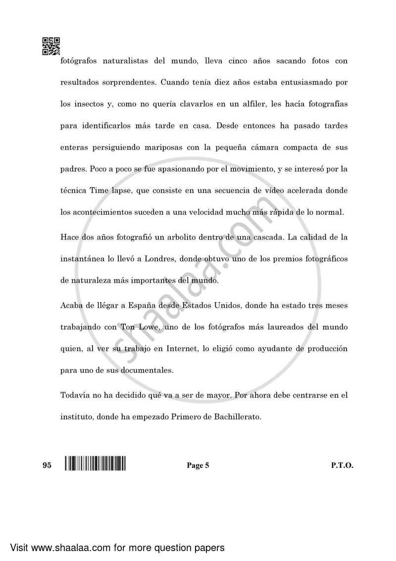 Spanish 2021-2022 - CBSE 12th - Class 12 - CBSE (Central Board of Secondary Education) question paper with PDF download