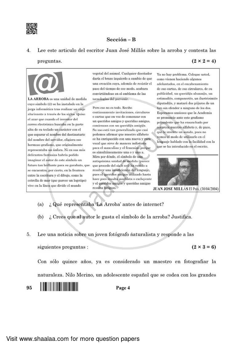 Spanish 2021-2022 - CBSE 12th - Class 12 - CBSE (Central Board of Secondary Education) question paper with PDF download