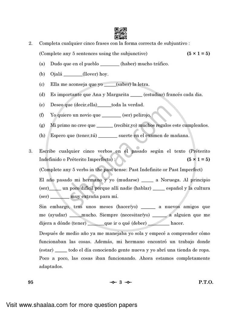 Spanish 2022-2023 - CBSE 12th - Class 12 - CBSE (Central Board of Secondary Education) question paper with PDF download