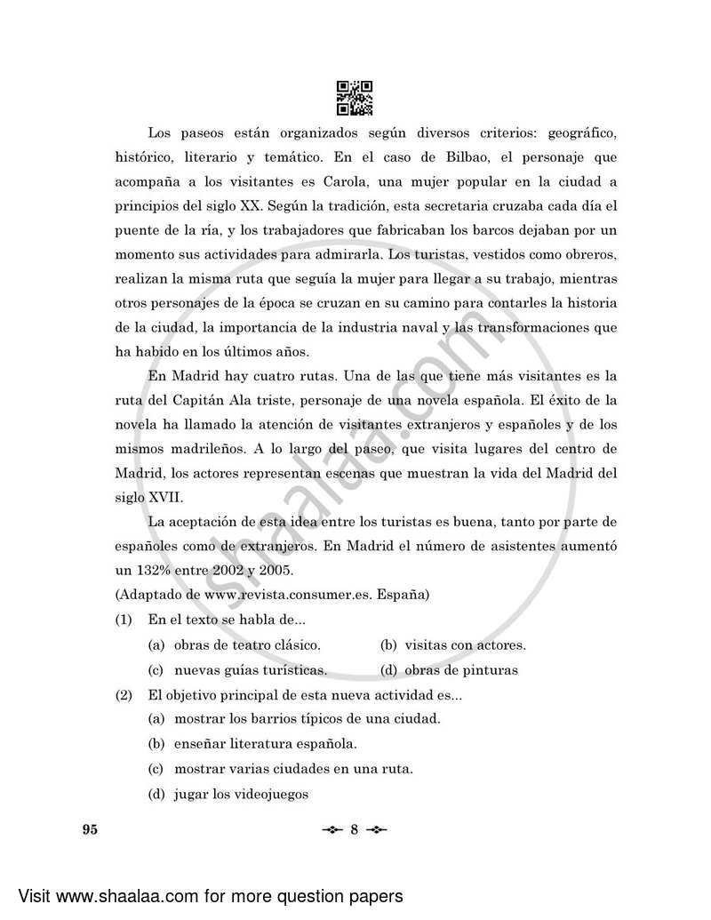 Spanish 2022-2023 - CBSE 12th - Class 12 - CBSE (Central Board of Secondary Education) question paper with PDF download