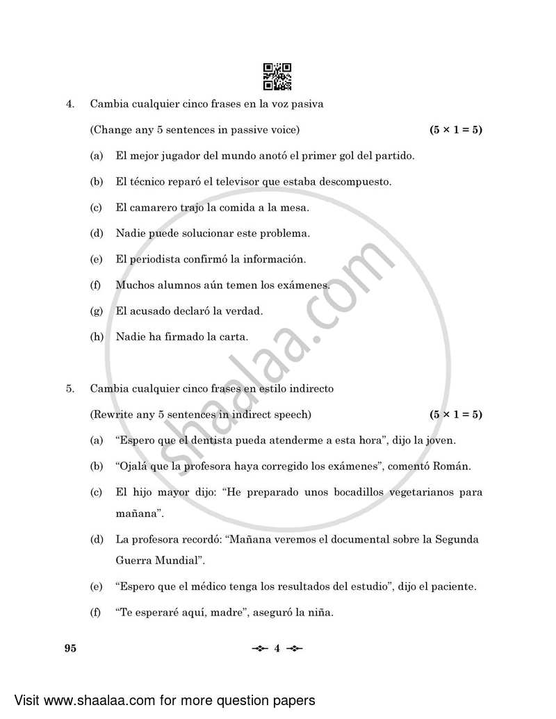 Spanish 2022-2023 - CBSE 12th - Class 12 - CBSE (Central Board of Secondary Education) question paper with PDF download