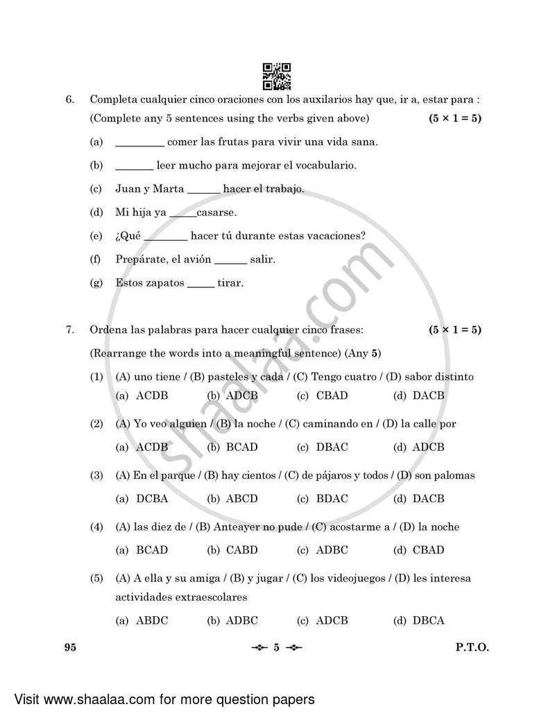 Spanish 2022-2023 - CBSE 12th - Class 12 - CBSE (Central Board of Secondary Education) question paper with PDF download