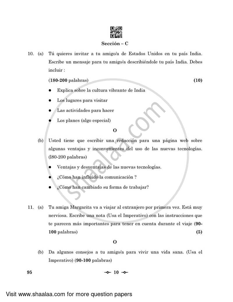 Spanish 2022-2023 - CBSE 12th - Class 12 - CBSE (Central Board of Secondary Education) question paper with PDF download