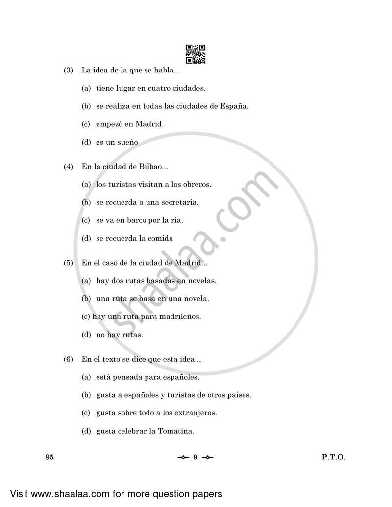 Spanish 2022-2023 - CBSE 12th - Class 12 - CBSE (Central Board of Secondary Education) question paper with PDF download