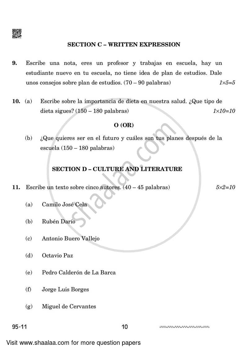 Spanish 2023-2024 - CBSE 12th - Class 12 - CBSE (Central Board of Secondary Education) question paper with PDF download