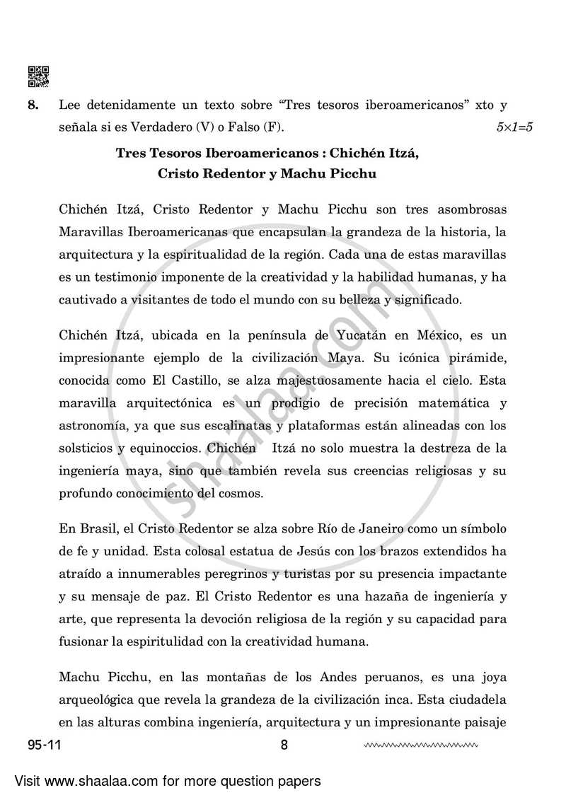 Spanish 2023-2024 - CBSE 12th - Class 12 - CBSE (Central Board of Secondary Education) question paper with PDF download