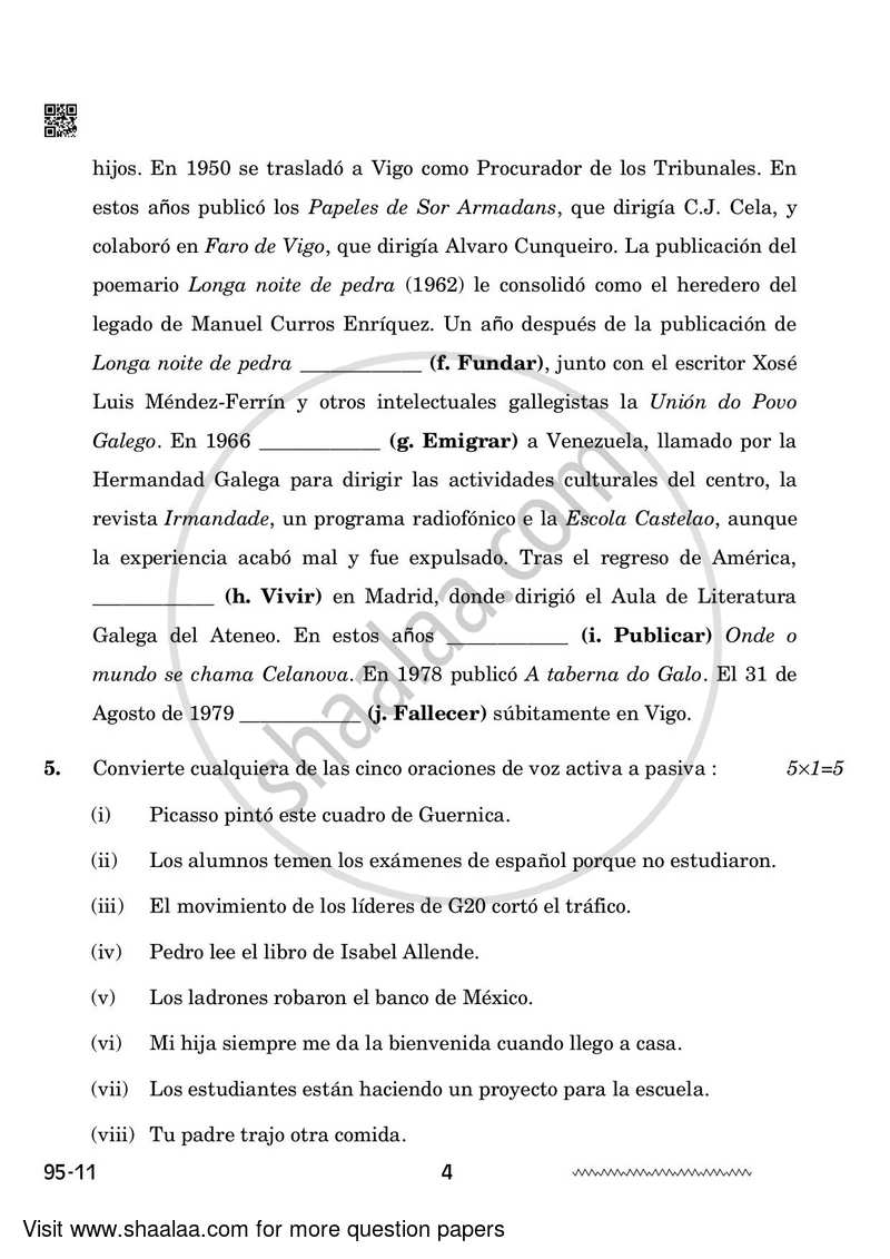 Spanish 2023-2024 - CBSE 12th - Class 12 - CBSE (Central Board of Secondary Education) question paper with PDF download