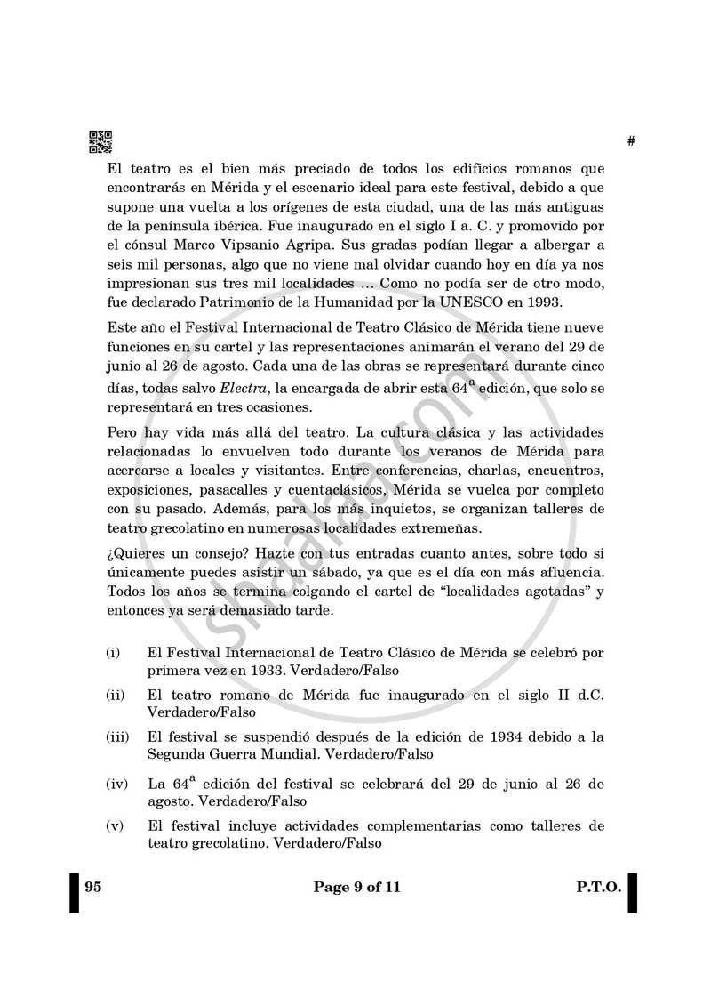 Spanish 2024-2025 - CBSE 12th - Class 12 - CBSE (Central Board of Secondary Education) question paper with PDF download