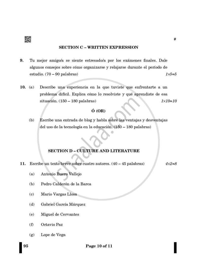 Spanish 2024-2025 - CBSE 12th - Class 12 - CBSE (Central Board of Secondary Education) question paper with PDF download