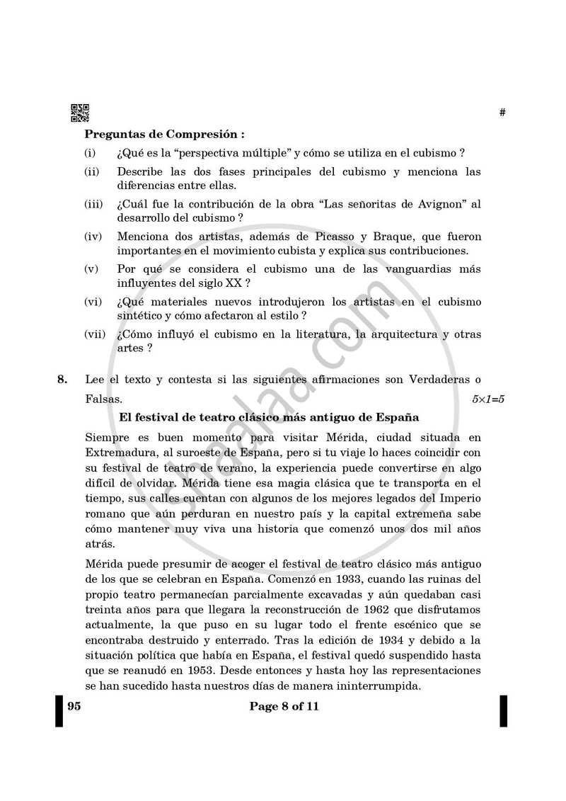 Spanish 2024-2025 - CBSE 12th - Class 12 - CBSE (Central Board of Secondary Education) question paper with PDF download
