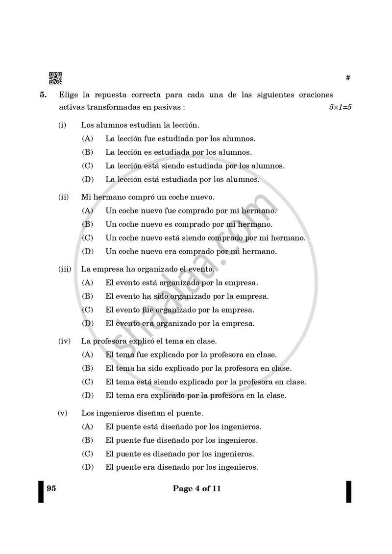 Spanish 2024-2025 - CBSE 12th - Class 12 - CBSE (Central Board of Secondary Education) question paper with PDF download