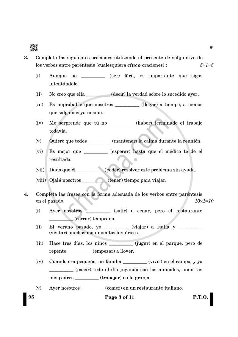 Spanish 2024-2025 - CBSE 12th - Class 12 - CBSE (Central Board of Secondary Education) question paper with PDF download