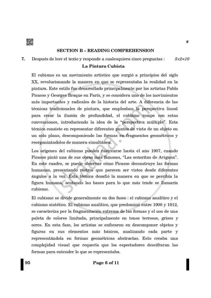 Spanish 2024-2025 - CBSE 12th - Class 12 - CBSE (Central Board of Secondary Education) question paper with PDF download