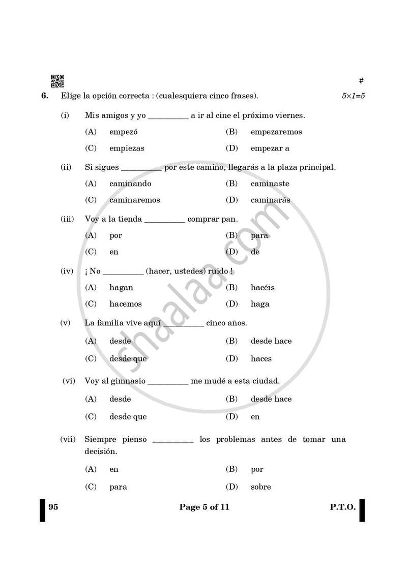 Spanish 2024-2025 - CBSE 12th - Class 12 - CBSE (Central Board of Secondary Education) question paper with PDF download