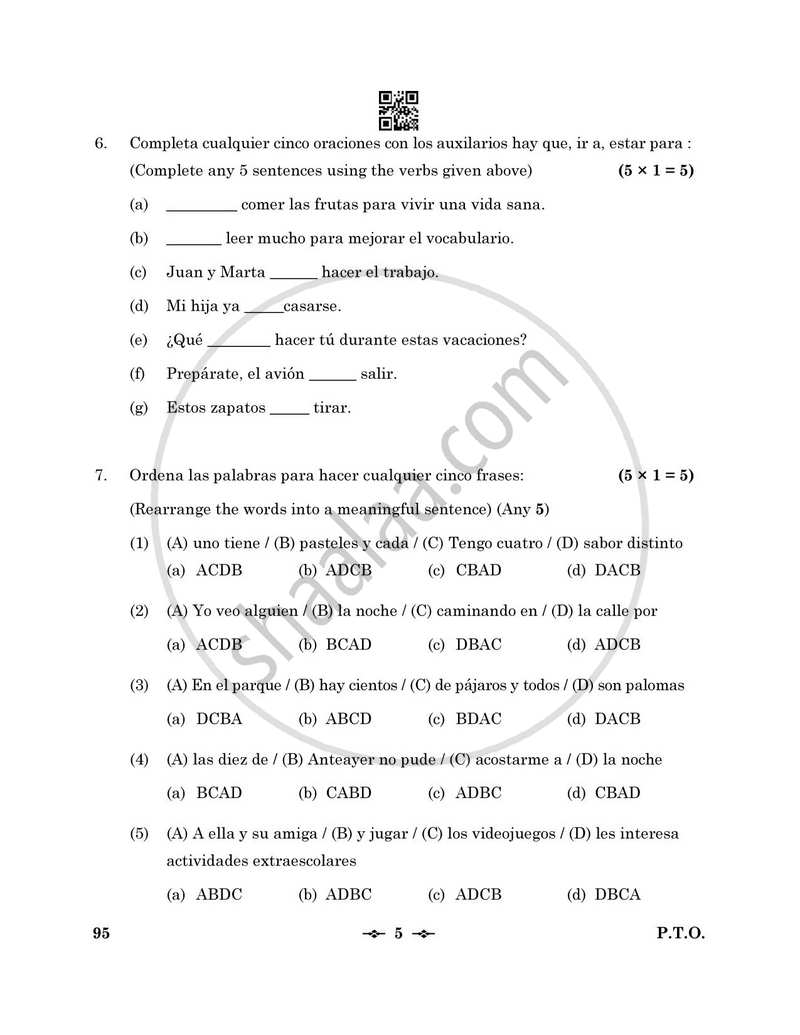 Spanish 2025-2026 - CBSE 12th - Class 12 - CBSE (Central Board of Secondary Education) question paper with PDF download
