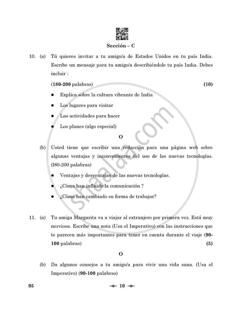 Spanish 2025-2026 - CBSE 12th - Class 12 - CBSE (Central Board of Secondary Education) question paper with PDF download