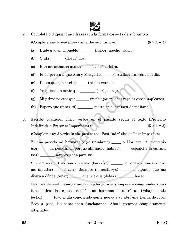 Spanish 2025-2026 - CBSE 12th - Class 12 - CBSE (Central Board of Secondary Education) question paper with PDF download