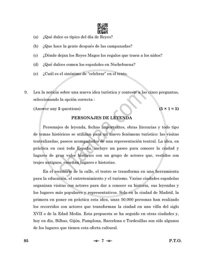 Spanish 2025-2026 - CBSE 12th - Class 12 - CBSE (Central Board of Secondary Education) question paper with PDF download