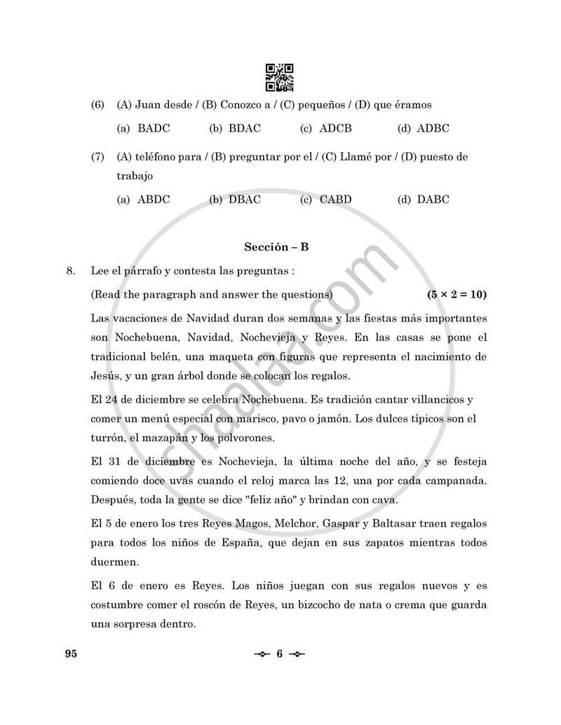 Spanish 2025-2026 - CBSE 12th - Class 12 - CBSE (Central Board of Secondary Education) question paper with PDF download