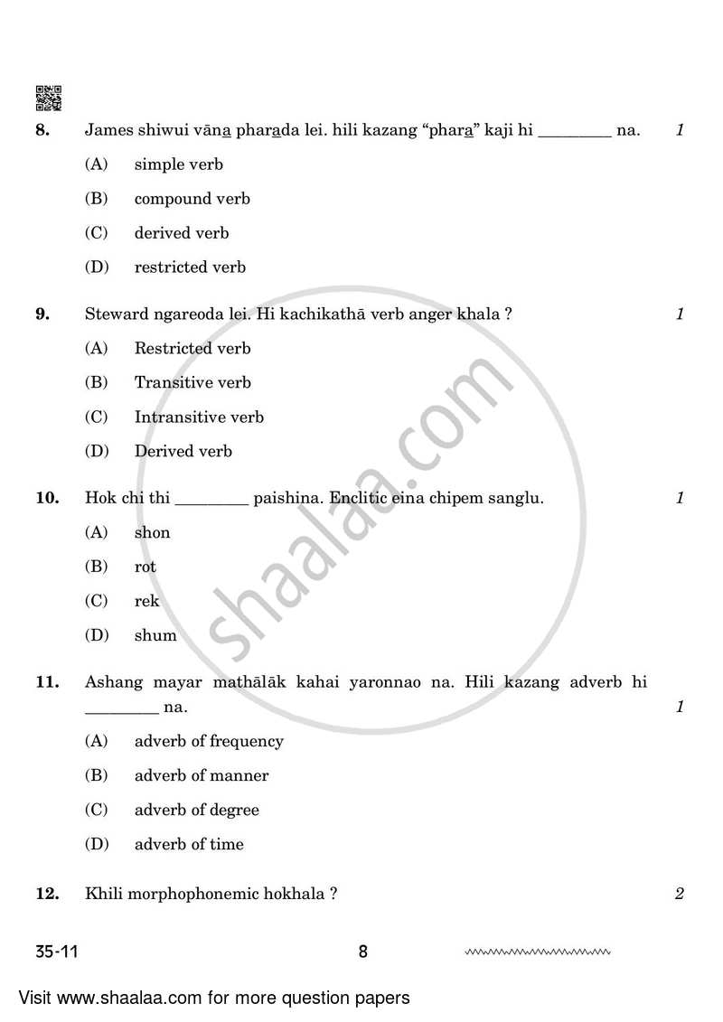 Tangkhul 2023-2024 - CBSE 12th - Class 12 - CBSE (Central Board of Secondary Education) question paper with PDF download