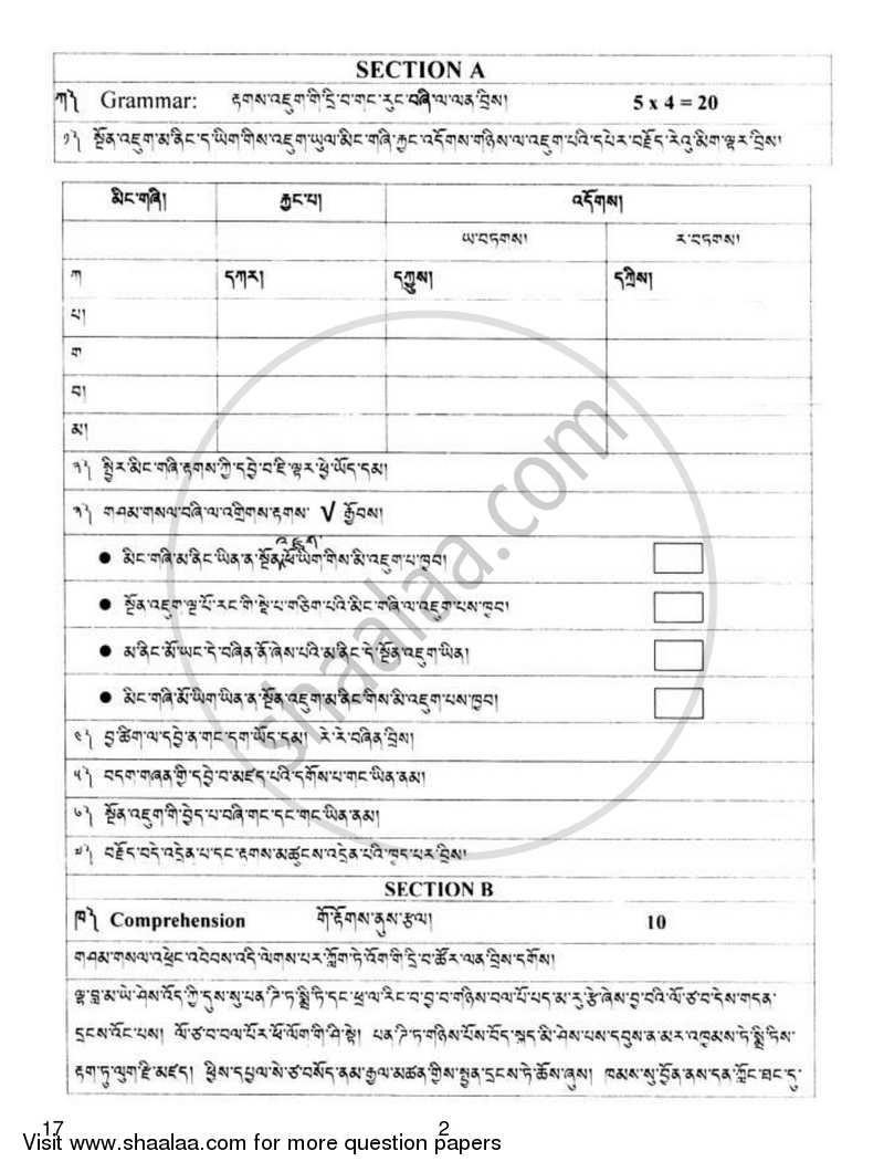 Tibetan 2018-2019 - CBSE 12th - Class 12 - CBSE (Central Board of Secondary Education) question paper with PDF download