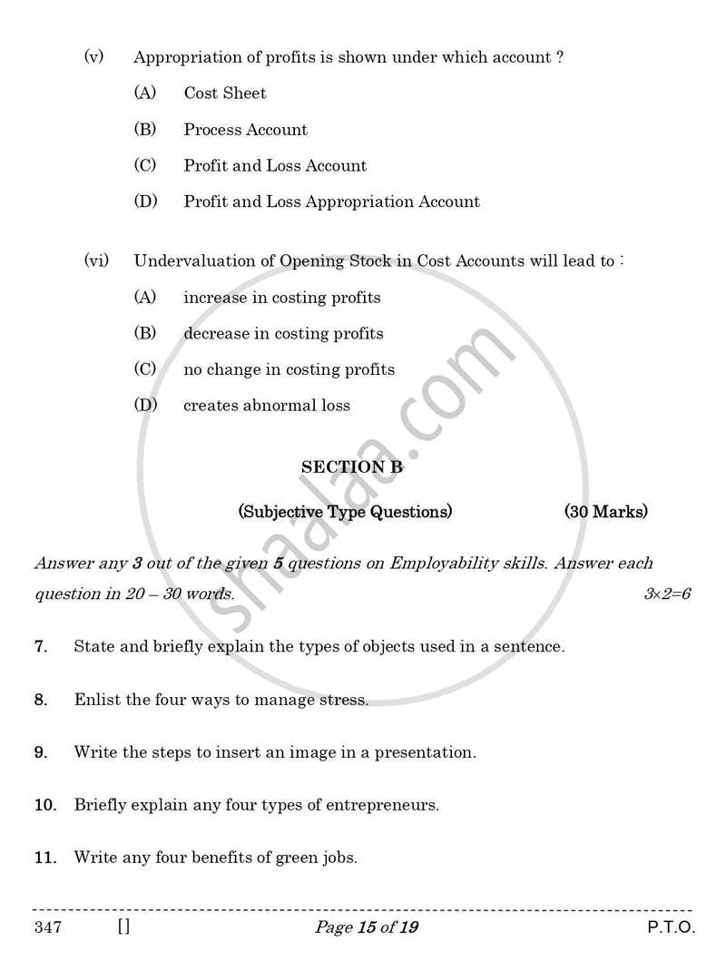 Cost Accounting 2025-2026 Class 12 - CBSE (Central Board of Secondary Education) question paper with PDF download