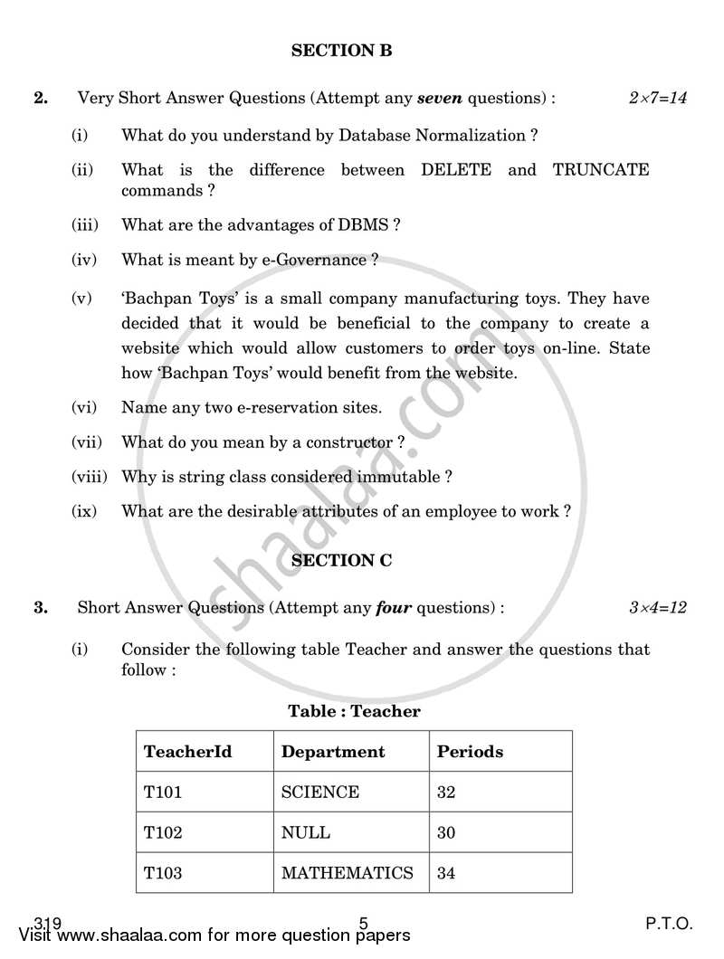 Database Management Applications 2016-2017 Class 12 - CBSE (Central Board of Secondary Education) question paper with PDF download