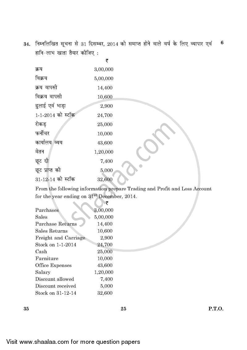 Elements of Book-keeping and Accountancy 2015-2016 Class 10 - CBSE (Central Board of Secondary Education) question paper with PDF download