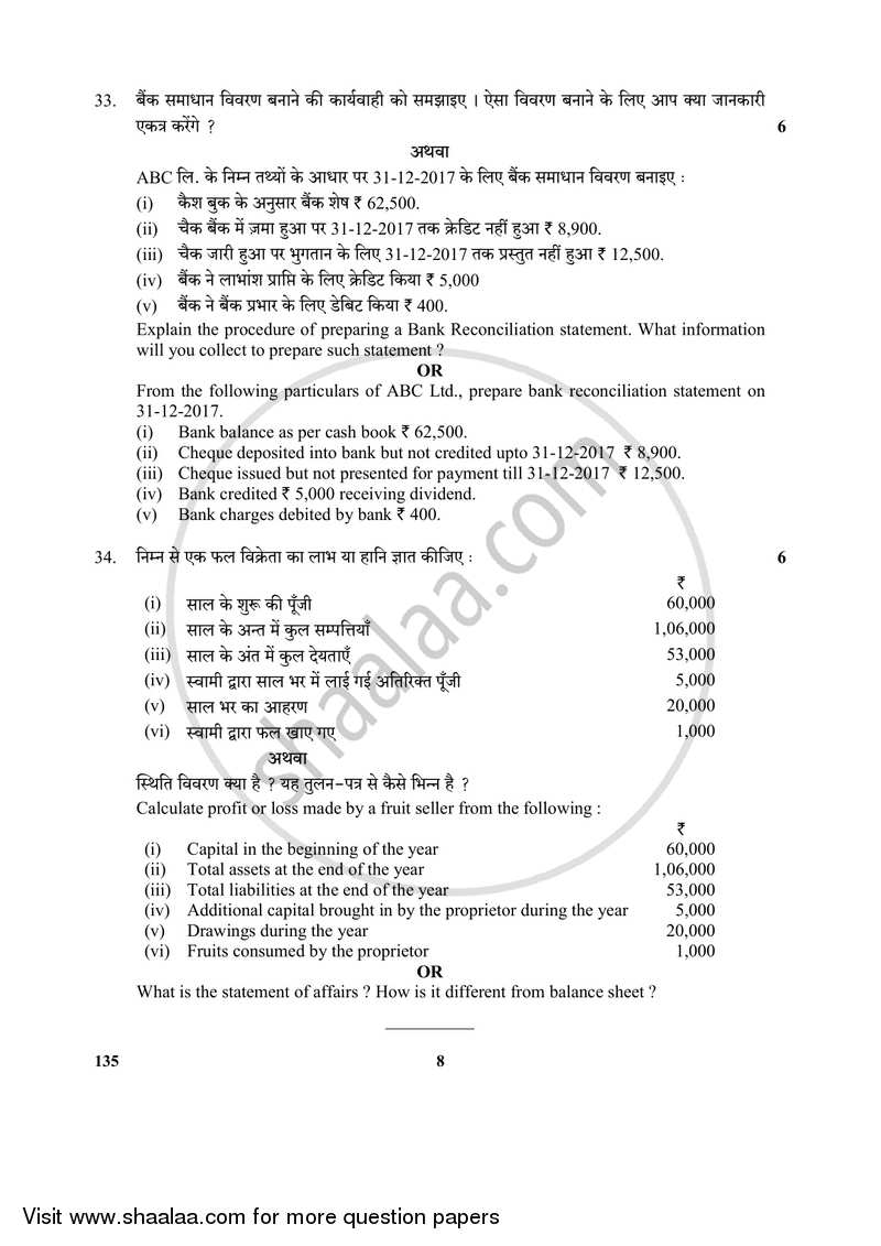 Elements of Book-keeping and Accountancy 2017-2018 Class 10 - CBSE (Central Board of Secondary Education) question paper with PDF download