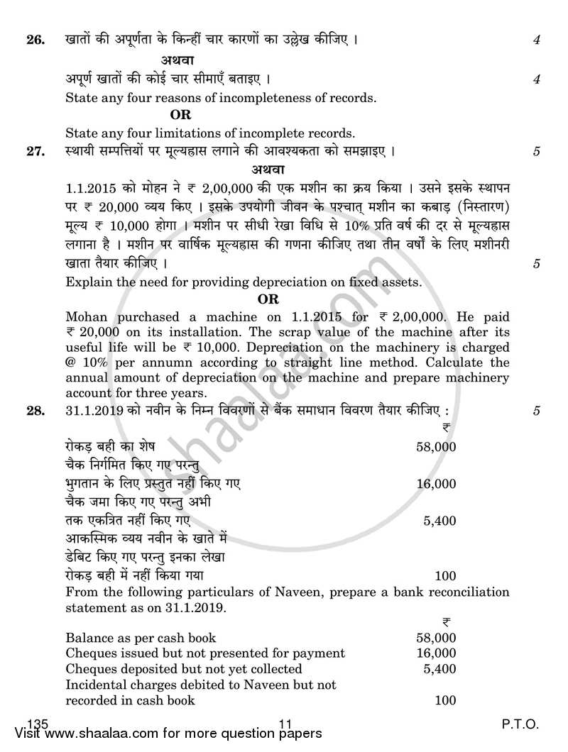 Elements of Book-keeping and Accountancy 2018-2019 Class 10 - CBSE (Central Board of Secondary Education) question paper with PDF download