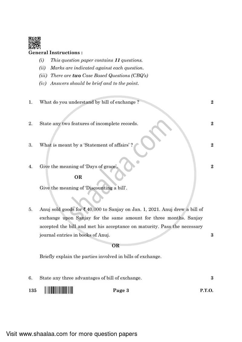Elements of Book-keeping and Accountancy 2021-2022 Class 10 - CBSE (Central Board of Secondary Education) question paper with PDF download